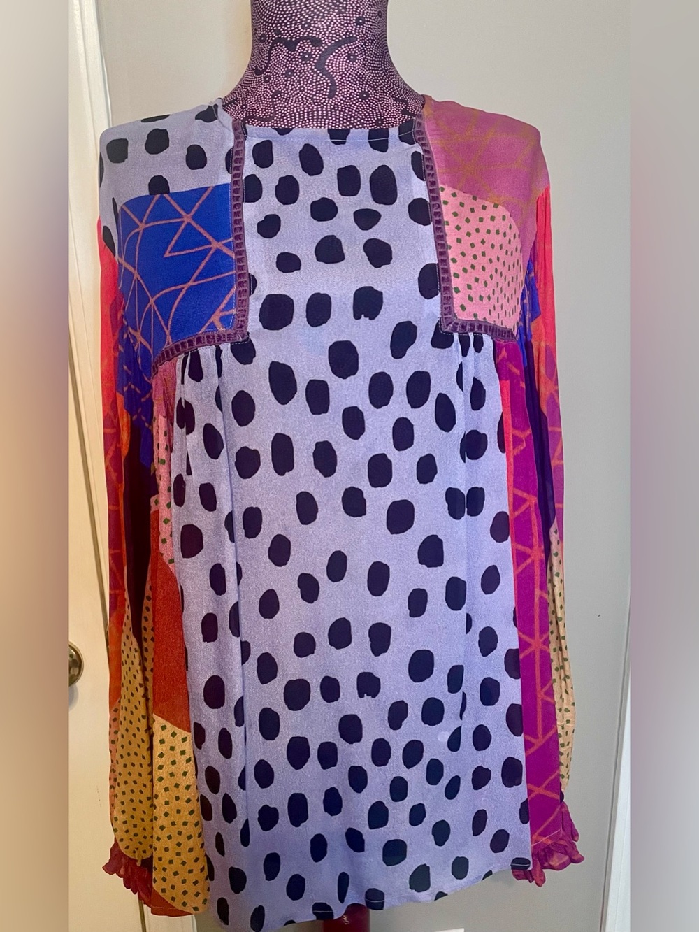 Anthropologie Blank London Miranda Multi-Color Patchwork Dot Tunic Blouse size M